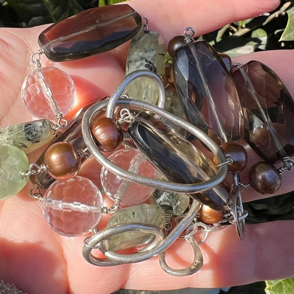 VINTAGE RARE WENDY MINK NECKLACE 925 SS SMOKY QUARTZ ROCK CRYSTAL GREEN PREHNITE - Picture 10 of 16